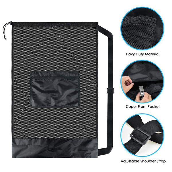 Extra Large Heavy Duty Mesh Bag. Best for Soccer Ball, Water Sports, Beach Cloth, Swimming Gears. Adjustable Shoulder Strap. Secure Side Pocket（30” x 40”）