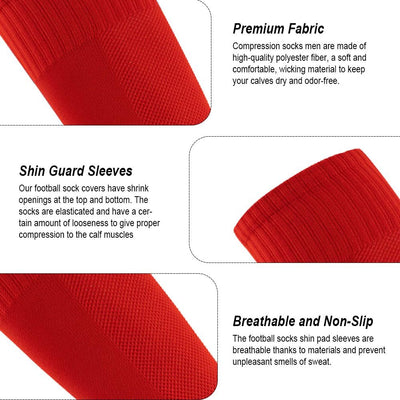 4 Pairs Leg Sleeves for Soccer, Shin Guard Sleeves Accompany Grip Socks, Youth Adults （Red+white）