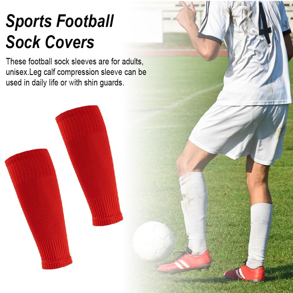 4 Pairs Leg Sleeves for Soccer, Shin Guard Sleeves Accompany Grip Socks, Youth Adults （Red+white） Unique