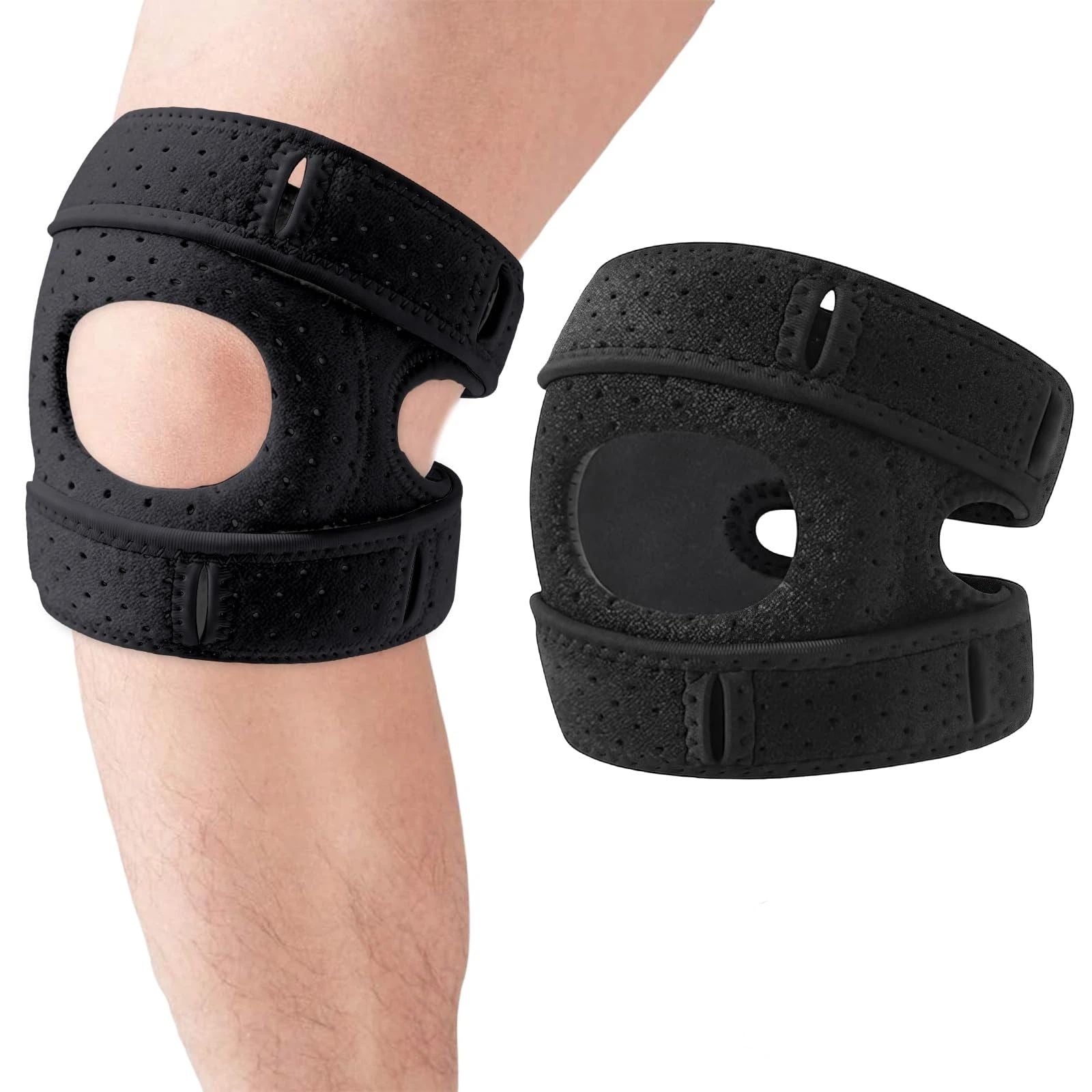 Knee Brace,With Padding,2 PCS Knee Brace for Women Men ,Pain Relief Adjustable Patellar Tendon Support Sleeves Brace Knee Joint Strap for Hiking,Tennis,Running,Football,Injury Recover(Black,S/M) Unique