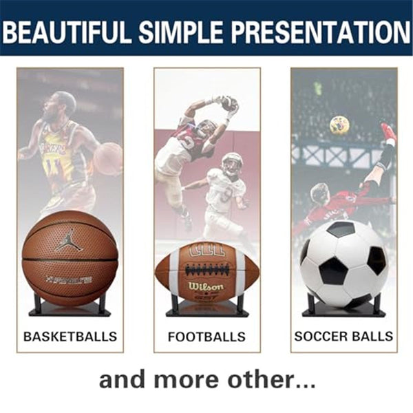 Ball Display Stand with Anti-Slip Mat, 1.3inch Pegs Acrylic Sleek Holder for Different Size Basketball, Soccer Ball, Football, Sturdy Memorabilia Display Case-Black (4 Packs)
