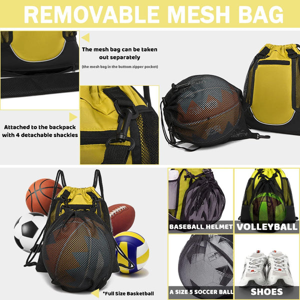 Drawstring Soccer Bag Basketball Backpack for Kids Teens, Foldable Sports Bags Detachable Ball Mesh Bag for Gym Yoga Football Baseball（oniy bag） Unique
