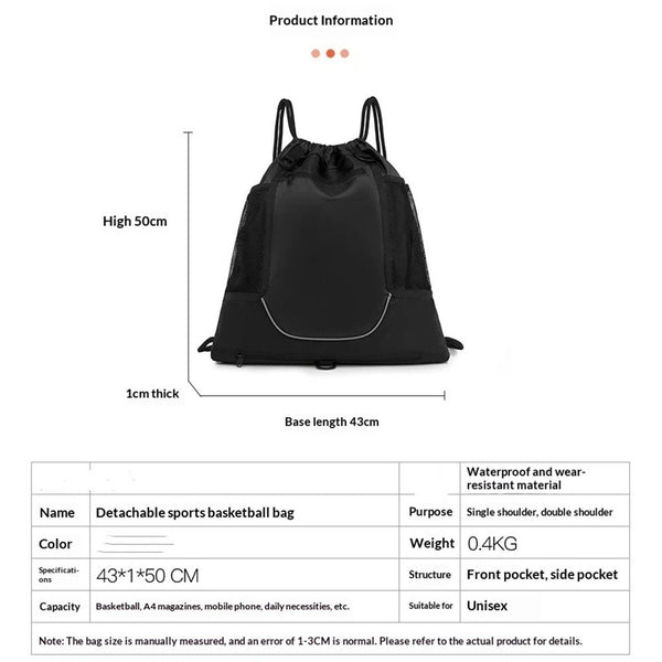 Drawstring Soccer Bag Basketball Backpack for Kids Teens, Foldable Sports Bags Detachable Ball Mesh Bag for Gym Yoga Football Baseball（oniy bag） Unique