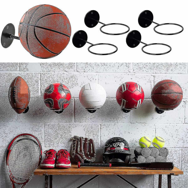 3pcs Wall Mounted Ball Rack Iron Basketball Storage Display Holder Football Rugby Hanging Rack Space Saving - Perfect Black 3pc Unique