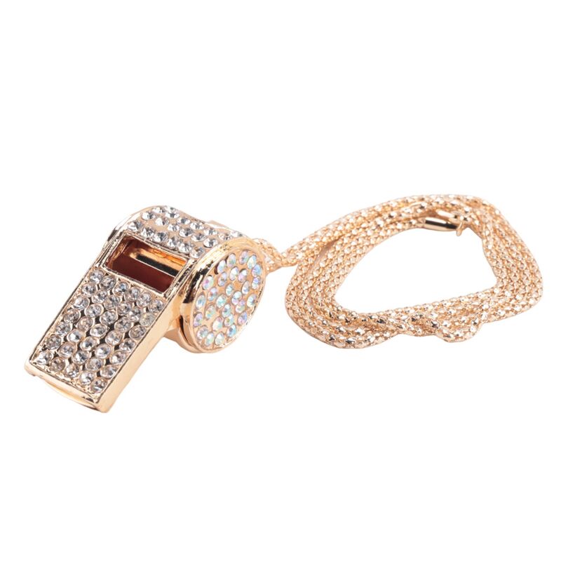 Whistle, metal and rhinestone crystal whistle, shiny with key ring for referees, coaches, teachers Unique