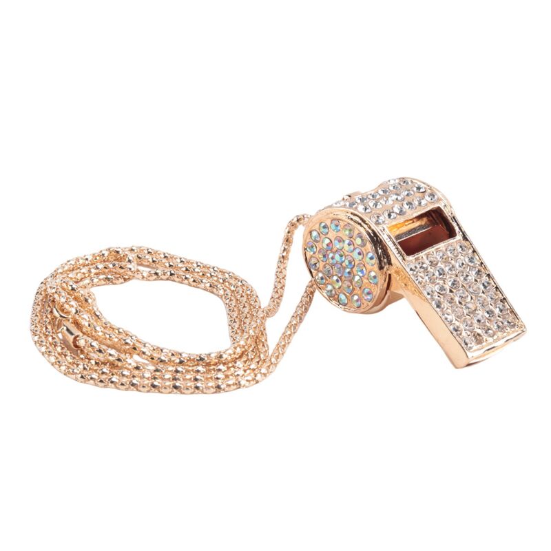 Whistle, metal and rhinestone crystal whistle, shiny with key ring for referees, coaches, teachers Unique