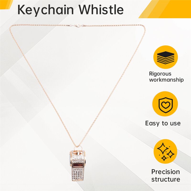 Whistle, metal and rhinestone crystal whistle, shiny with key ring for referees, coaches, teachers Unique