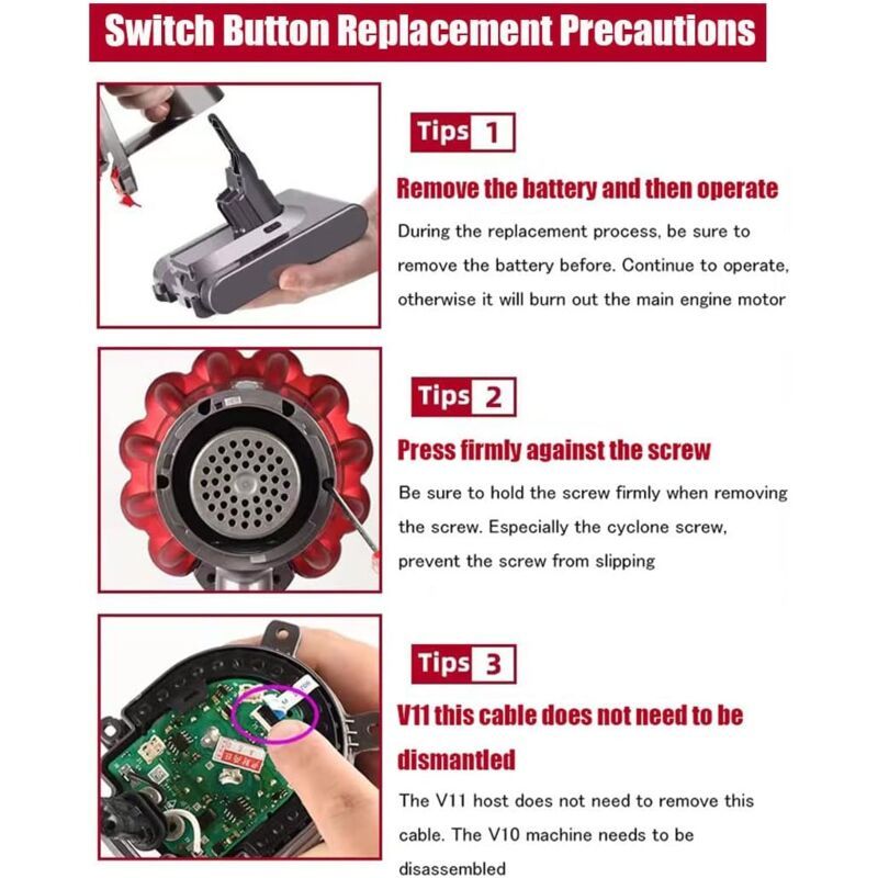Heavy Duty Trigger Switch Compatible with Dyson V11 V10 Vacuum Cleaner Awezingly