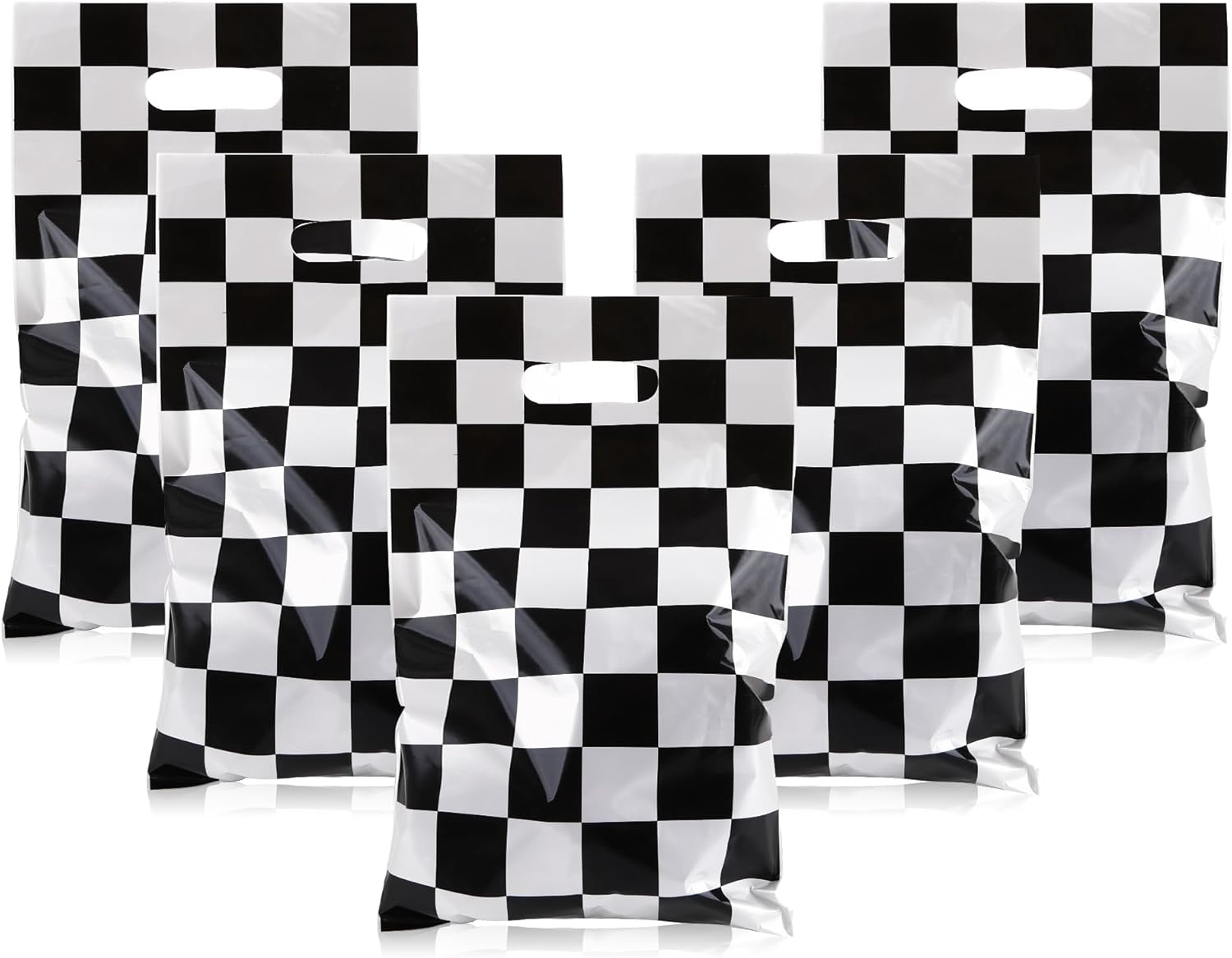 30Pcs Race Car Party Favors Bag Goodie bags Racing in Speed Party Decorations Soccer Theme Black and White Checkered Candy Bags with Handles for Kids Race Car Birthday Party Supplies Unique