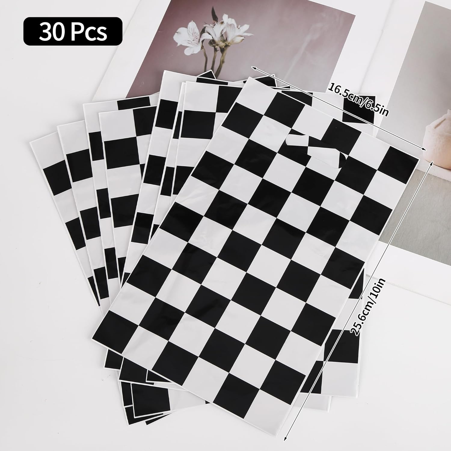 30Pcs Race Car Party Favors Bag Goodie bags Racing in Speed Party Decorations Soccer Theme Black and White Checkered Candy Bags with Handles for Kids Race Car Birthday Party Supplies Unique