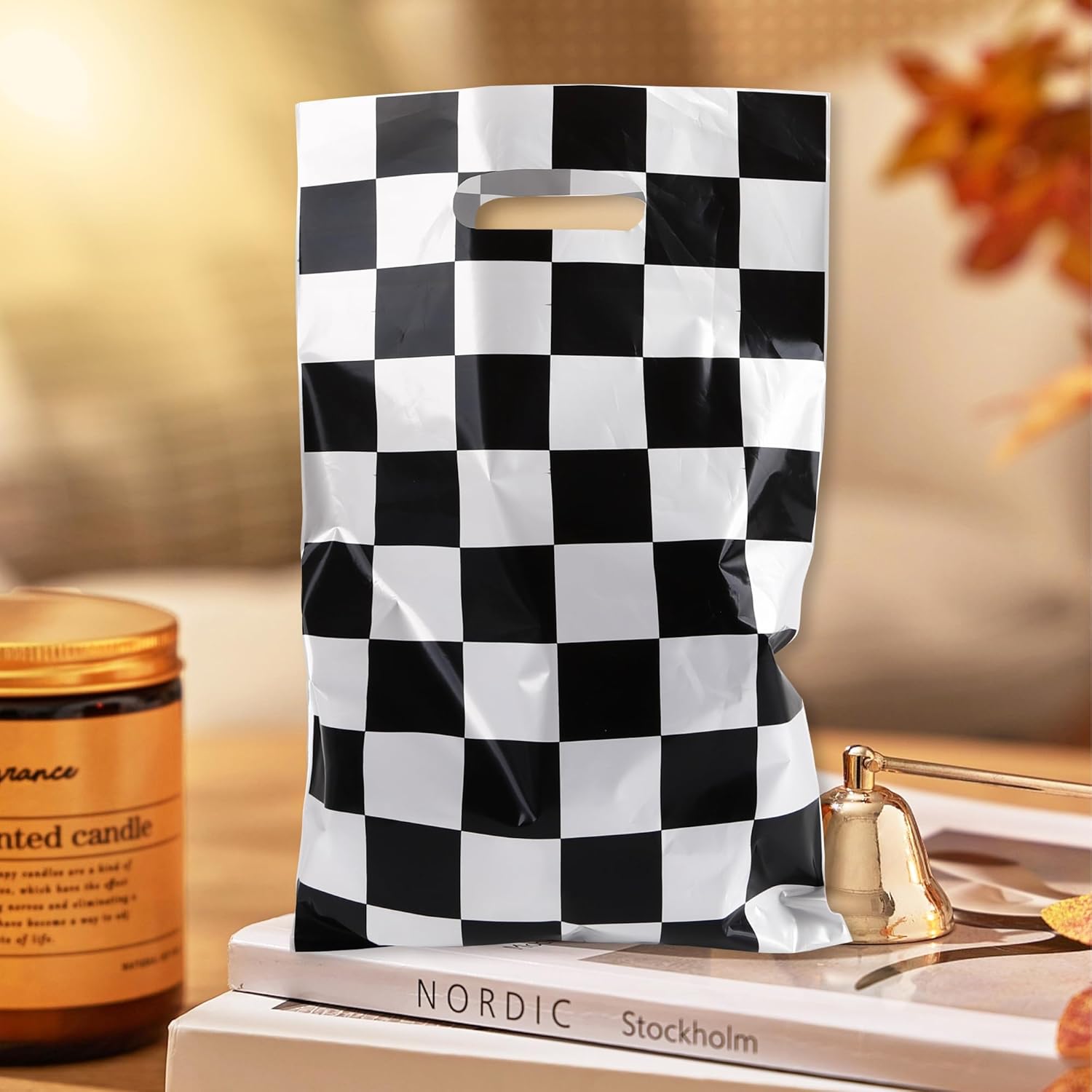 30Pcs Race Car Party Favors Bag Goodie bags Racing in Speed Party Decorations Soccer Theme Black and White Checkered Candy Bags with Handles for Kids Race Car Birthday Party Supplies Unique