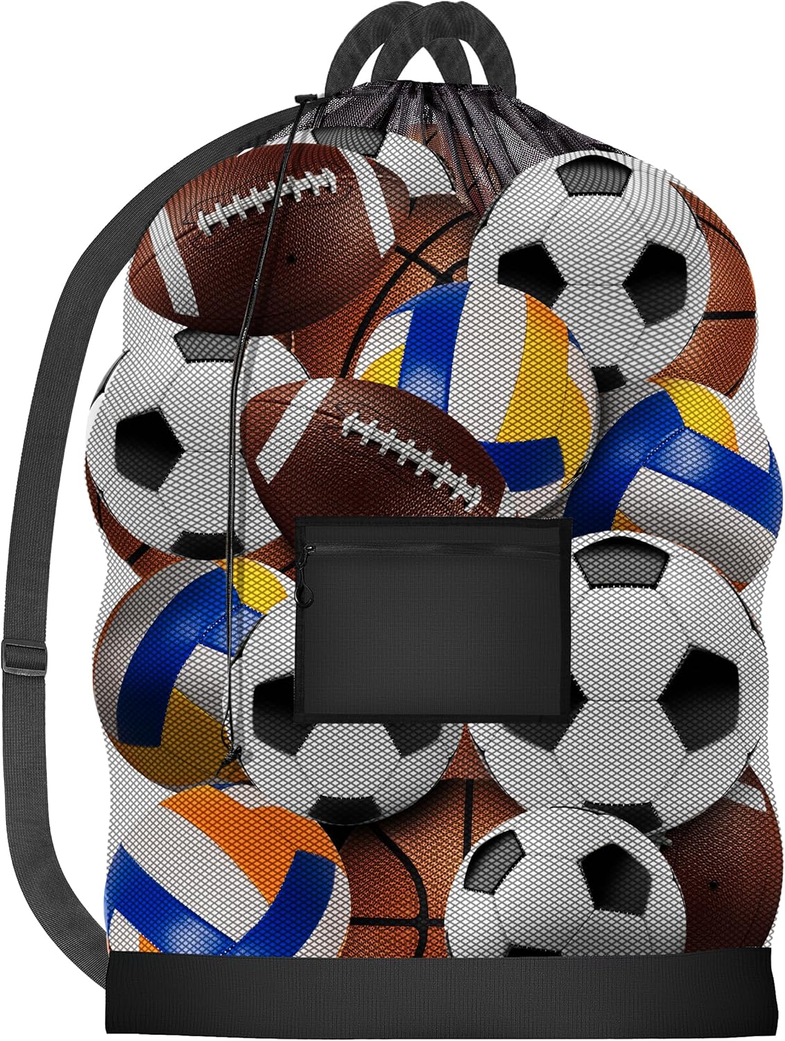 Mesh Ball Bag - Up to 15 Balls Large Capacity Sports Equipment Bag Carrier with Adjustable Strap and Drawstring Closure - For Soccer, Basketball, Volleyball Awezingly