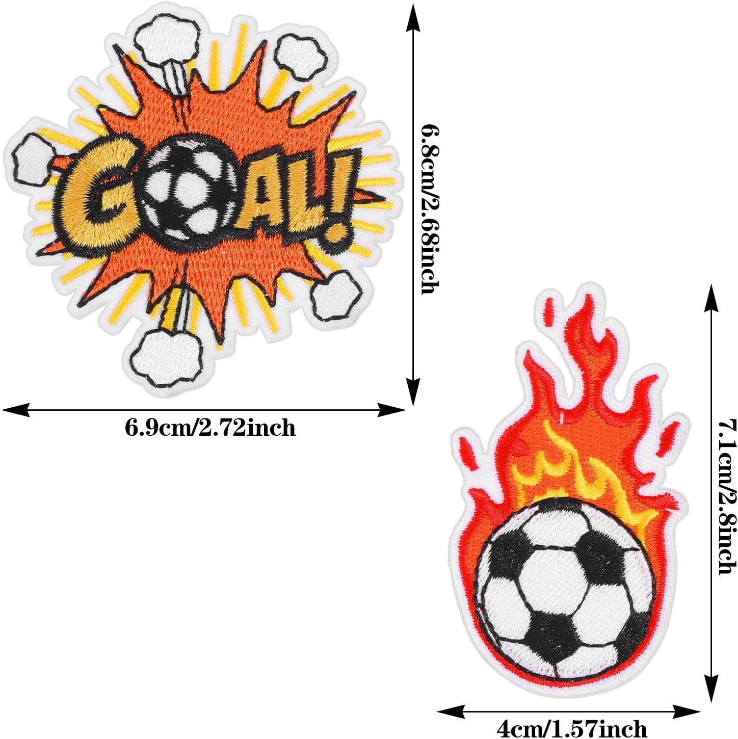 2Pcs Embroidered Soccer Ball Patches Iron on Flaming Soccer Patch for Clothes Decorative Sports Ball Applique for Backpacks Hats Holes Jackets Pants Jeans Boys Unique
