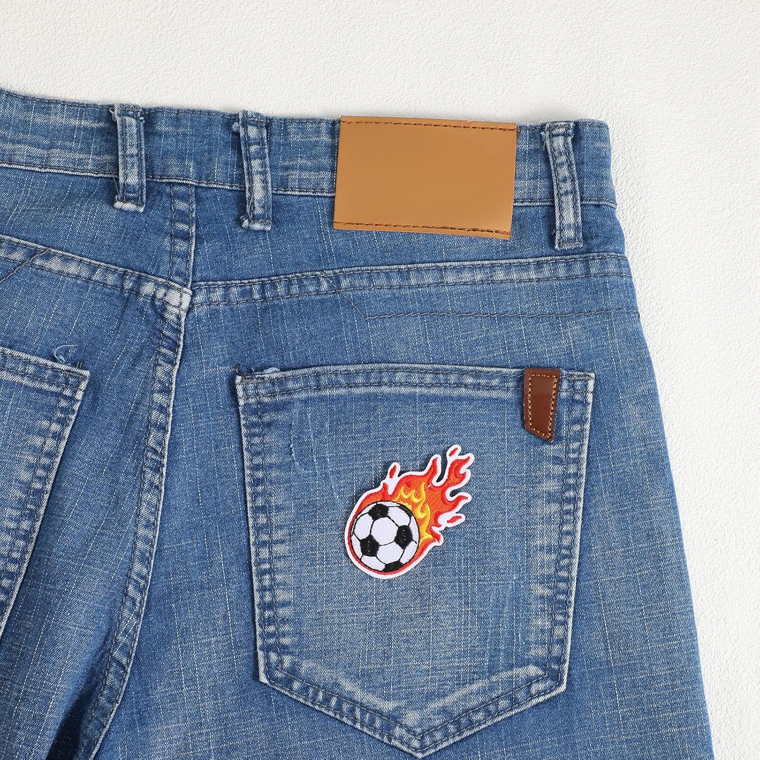 2Pcs Embroidered Soccer Ball Patches Iron on Flaming Soccer Patch for Clothes Decorative Sports Ball Applique for Backpacks Hats Holes Jackets Pants Jeans Boys Unique
