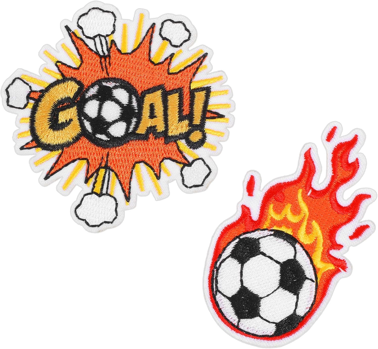 2Pcs Embroidered Soccer Ball Patches Iron on Flaming Soccer Patch for Clothes Decorative Sports Ball Applique for Backpacks Hats Holes Jackets Pants Jeans Boys Unique