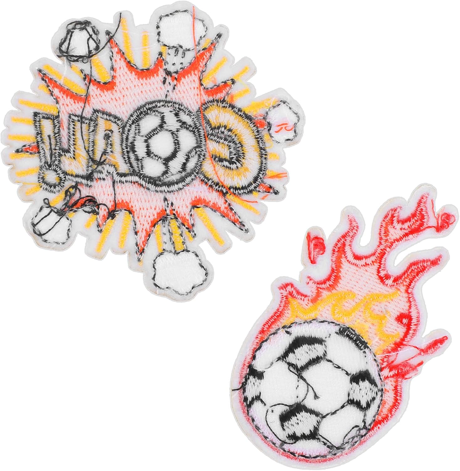 2Pcs Embroidered Soccer Ball Patches Iron on Flaming Soccer Patch for Clothes Decorative Sports Ball Applique for Backpacks Hats Holes Jackets Pants Jeans Boys Unique