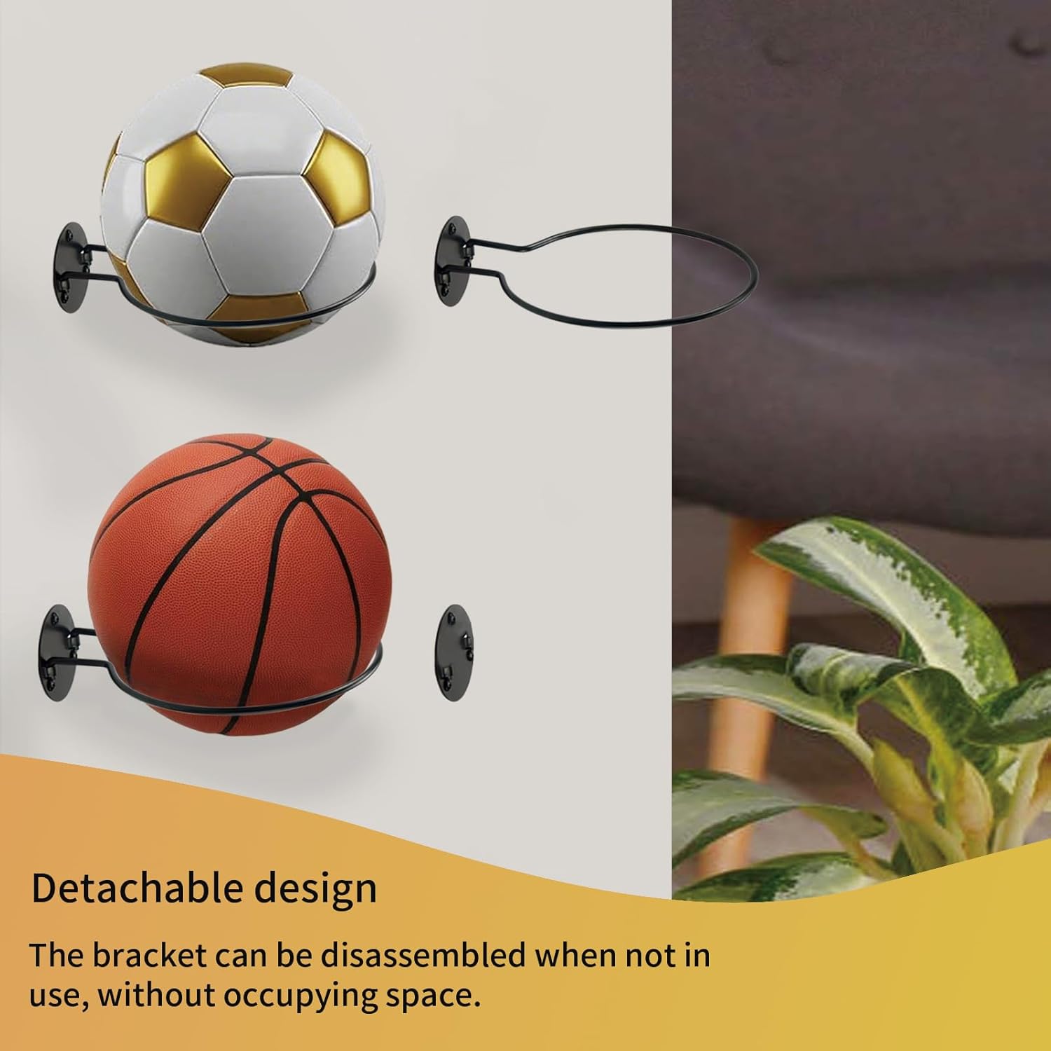 Wall Mount Ball Display Rack, Sports Ball Storage Holder for Basketball, Football, Soccer, Volleyball Collection,Sports Accessories Organizer