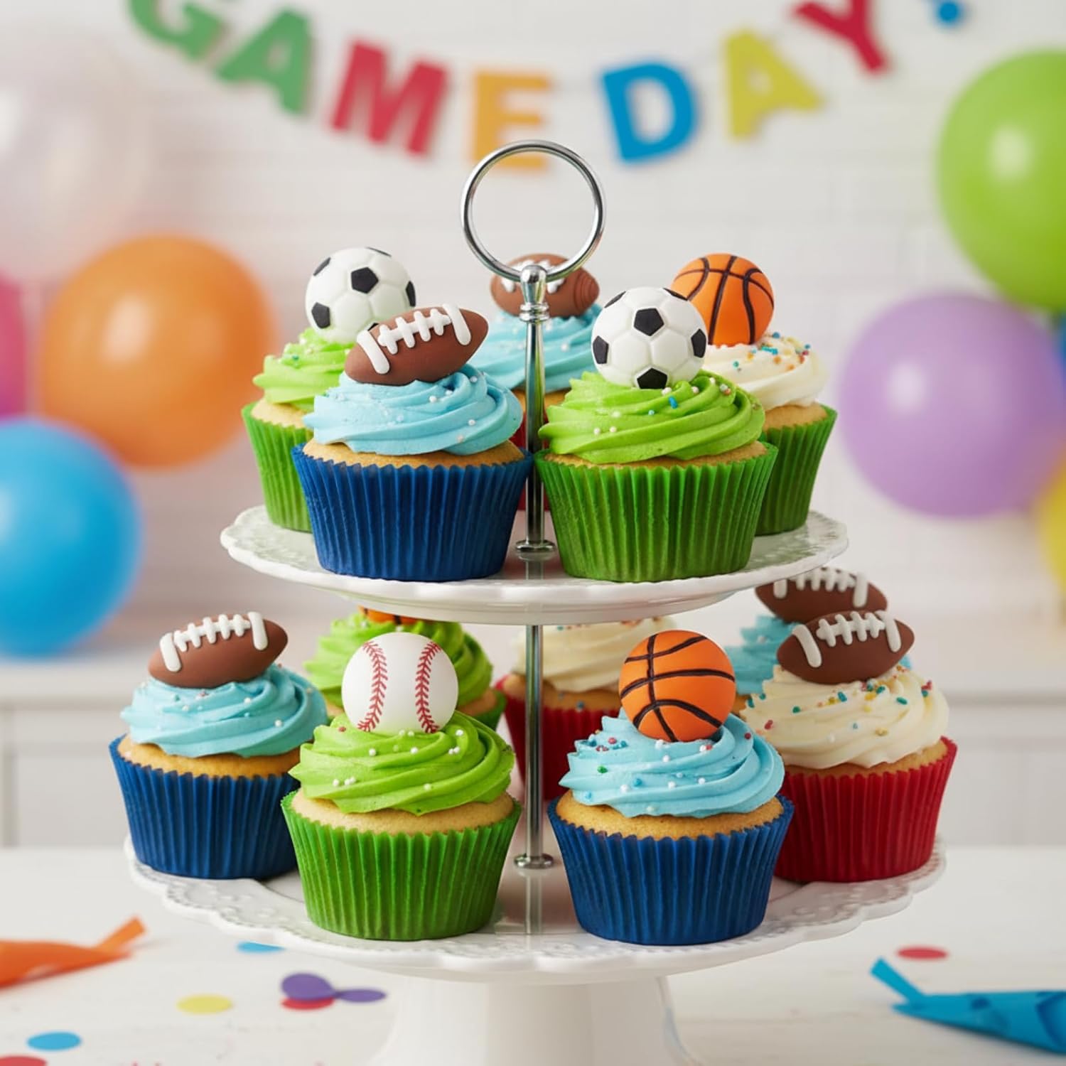 2 Pack Sports Fondant Mold for Cake Decoration, Football Basketball Baseball Soccer Silicone Molds for Valentine's Day DIY Chocolate Candy Mold Cake Decoration Cupcake Topper Polymer Clay