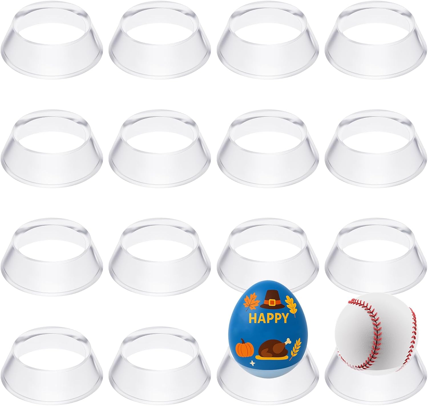 16 Pcs Acrylic Baseball Stand, 1.34 Inch Clear Ring Ball Sphere Stand Egg Crystal Holder Display Stands for Soccer, Basketball, Football, Volleyball, Softball, Bowling Ball, Collections Unique