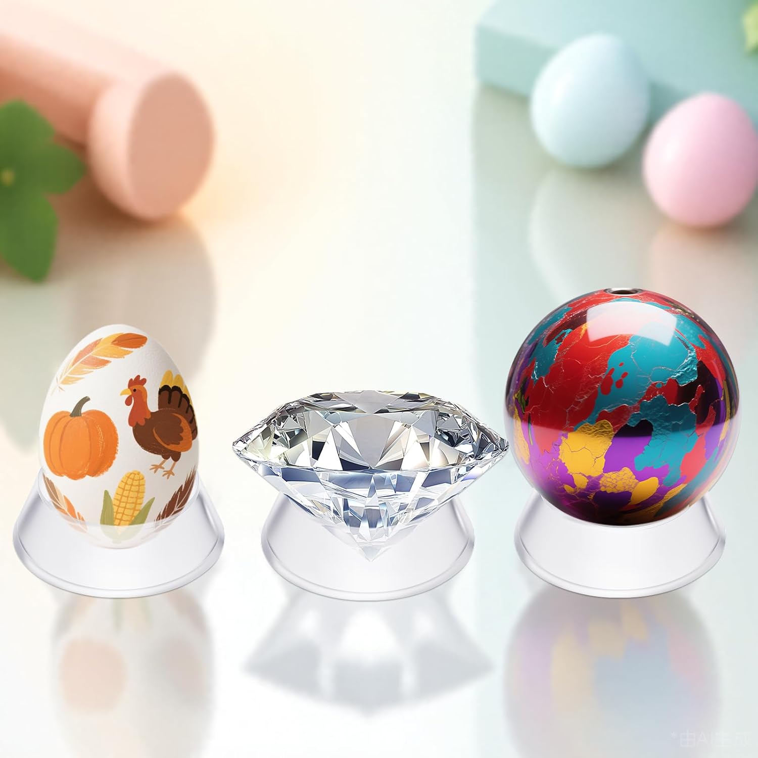 16 Pcs Acrylic Baseball Stand, 1.34 Inch Clear Ring Ball Sphere Stand Egg Crystal Holder Display Stands for Soccer, Basketball, Football, Volleyball, Softball, Bowling Ball, Collections Unique