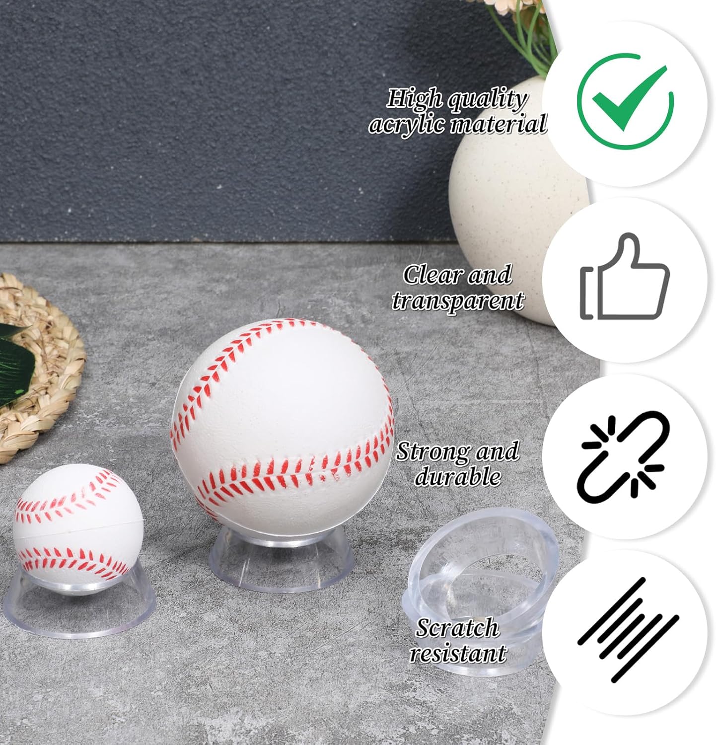 16 Pcs Acrylic Baseball Stand, 1.34 Inch Clear Ring Ball Sphere Stand Egg Crystal Holder Display Stands for Soccer, Basketball, Football, Volleyball, Softball, Bowling Ball, Collections Unique