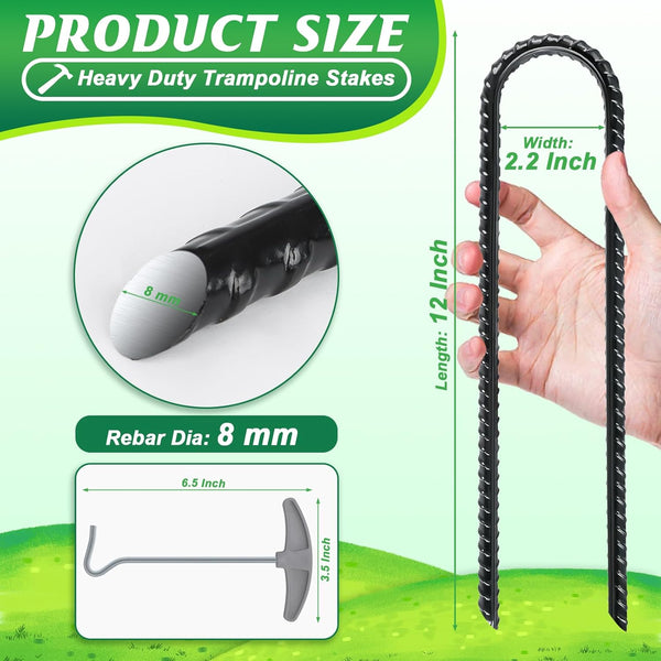 Trampolines Wind Stakes,Heavy Duty U Shaped Rebar Tent Stakes Ground Anchors Galvanized Steel Safety Trampoline Anchors for Camping Tents, Soccer Goals Unique
