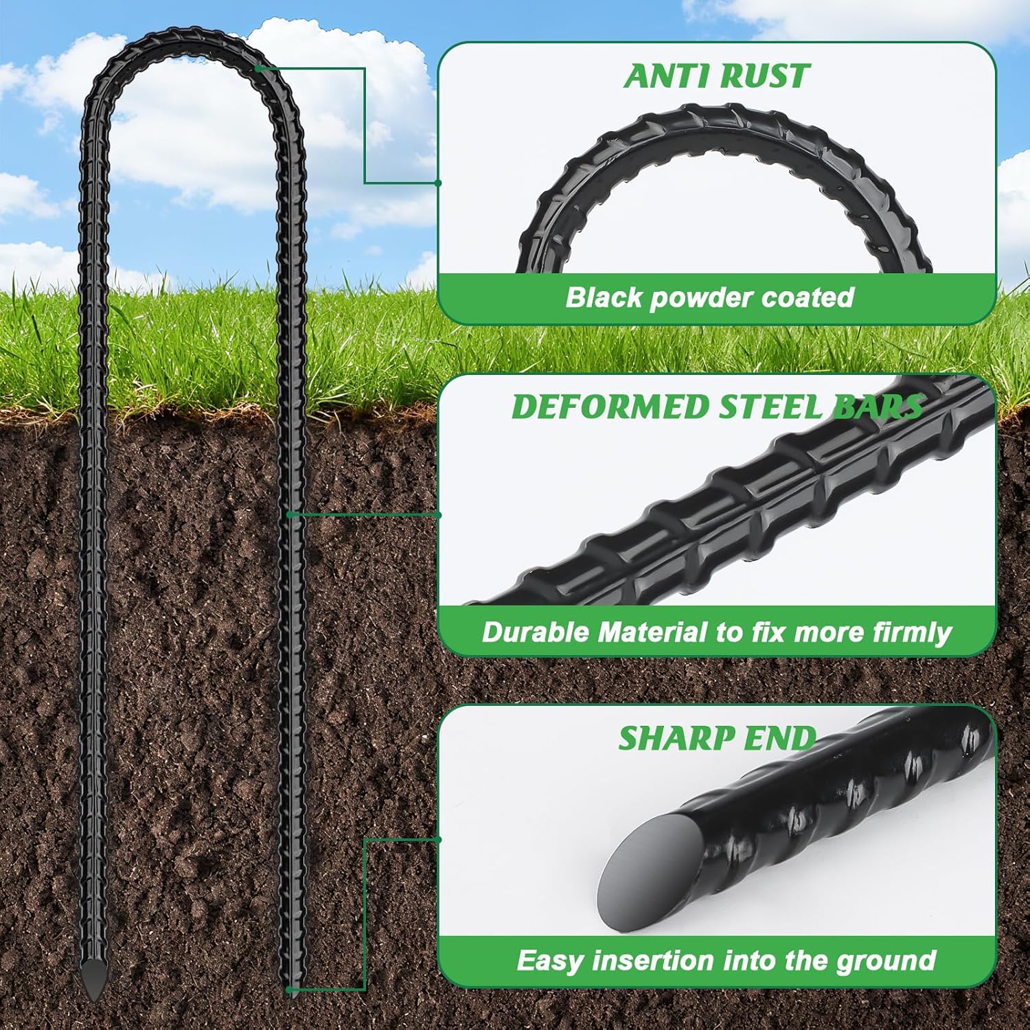 Trampolines Wind Stakes,Heavy Duty U Shaped Rebar Tent Stakes Ground Anchors Galvanized Steel Safety Trampoline Anchors for Camping Tents, Soccer Goals Unique
