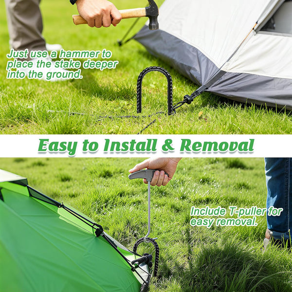 Trampolines Wind Stakes,Heavy Duty U Shaped Rebar Tent Stakes Ground Anchors Galvanized Steel Safety Trampoline Anchors for Camping Tents, Soccer Goals