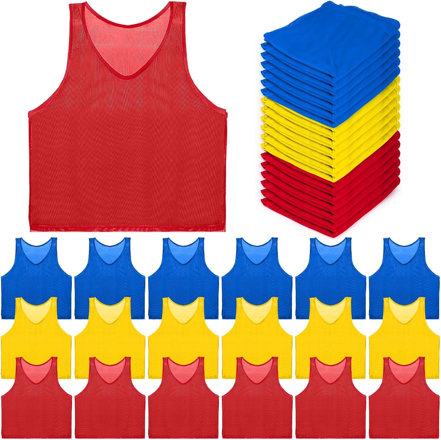 18 Pack Pinnies for Adults, Quick Dry Basketball Practice Jersey, Breathable Mesh Scrimmage Vest Youth Soccer Football Volleyball, 3 Colors Unique