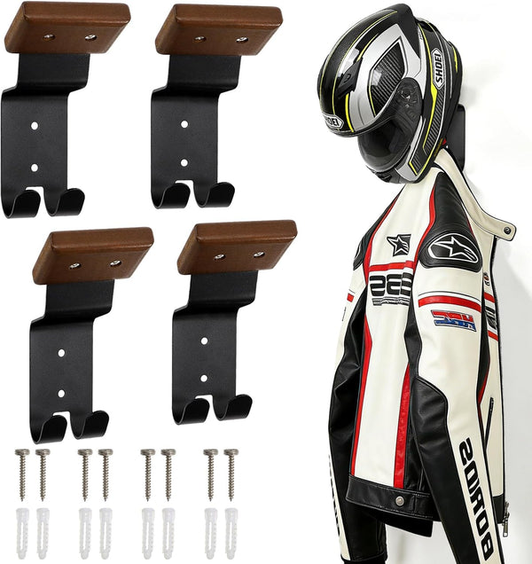 4 Pack Motorcycle Helmet Wall Mount, Helmets Holder with Double Key Hook, Hanger Gear Rack for Bike Baseball Tactical Football Skiing Accessories Unique