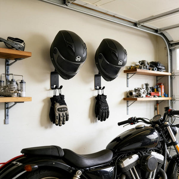 4 Pack Motorcycle Helmet Wall Mount, Helmets Holder with Double Key Hook, Hanger Gear Rack for Bike Baseball Tactical Football Skiing Accessories Unique