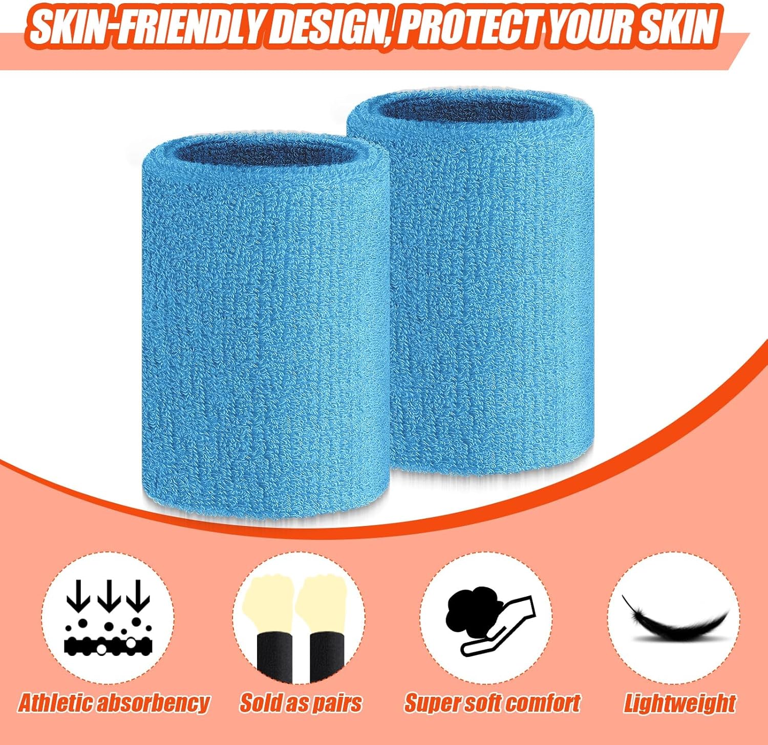 6 Pcs Cotton Blend 4 Inch Black Wrist Sweatbands for Tennis, Gymnastics, Working Out, Football, Running - Unisex, Athletes, Adults, Teens