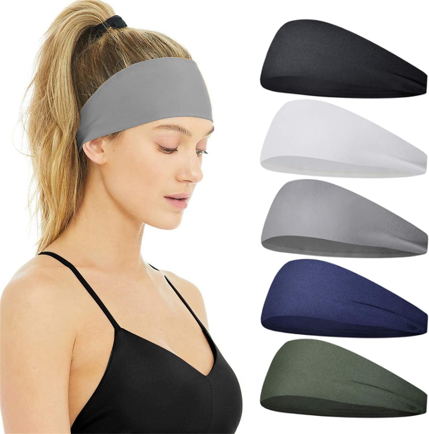 Sports Headbands for Men and Women, Moisture Wicking Sweatbands, 5-Pack, for Running, Cycling, Football, Yoga Unique