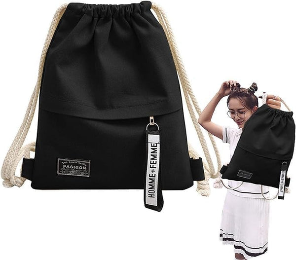 Foldable Canvas Sports Backpack with Drawstring and Zippered Pocket for Football, Cycling, Gym & Travel - Compact, Unisex for Adults, Teens, Kids Unique
