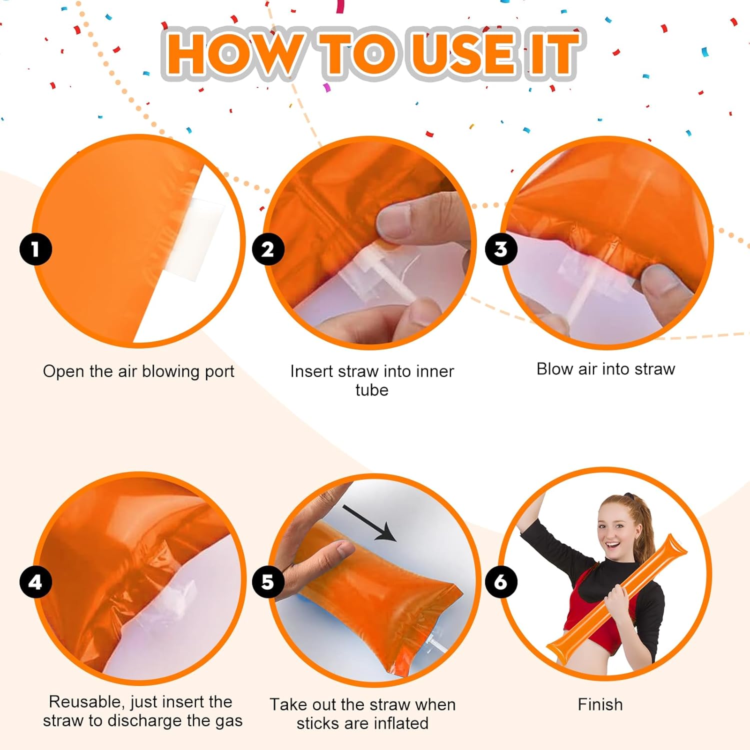 50 PCS Thunder Sticks Thicken Plastic Cheersticks Inflatable Thunder Sticks Sporting Events Team Spirit Cheersticks Sporting Cheers Basketball Football Dance Party Unique