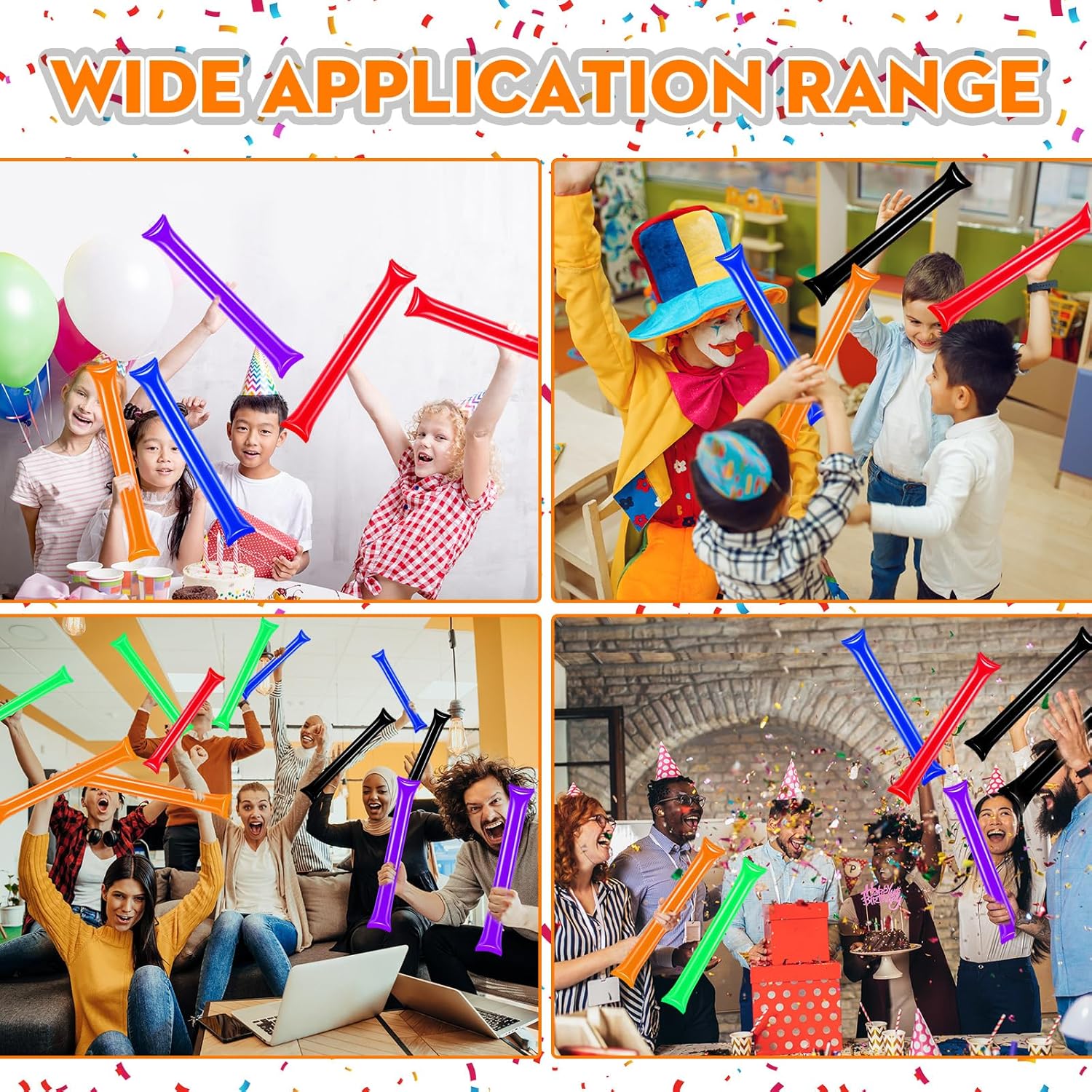 50 PCS Thunder Sticks Thicken Plastic Cheersticks Inflatable Thunder Sticks Sporting Events Team Spirit Cheersticks Sporting Cheers Basketball Football Dance Party Unique