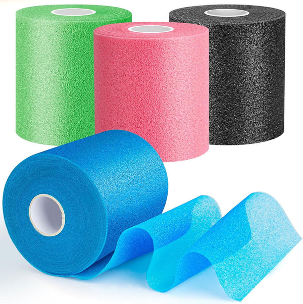 4 Pack Pre Wrap Athletic, Multi Color Prewrap, Pre Wrap for Hair Soccer, Prewrap Athletic Tape Headbands, 2.76 Inches X 12 Yards - Pink, Black, Blue, Green Unique