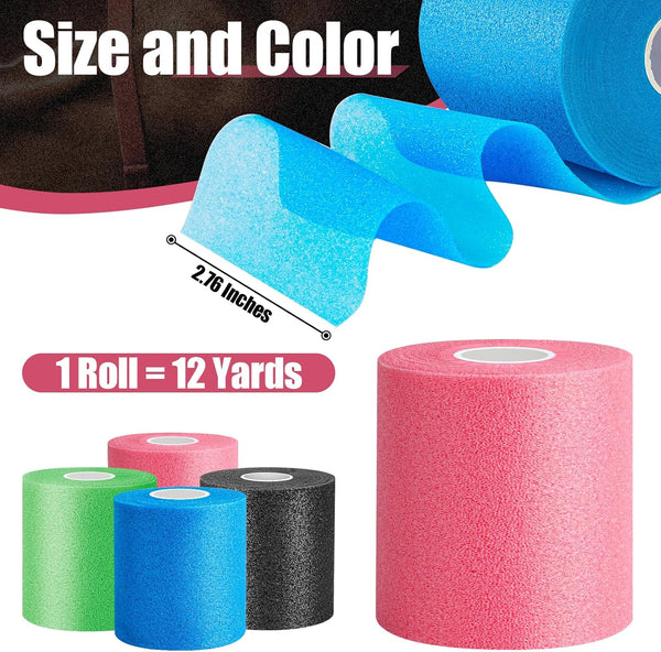 4 Pack Pre Wrap Athletic, Multi Color Prewrap, Pre Wrap for Hair Soccer, Prewrap Athletic Tape Headbands, 2.76 Inches X 12 Yards - Pink, Black, Blue, Green Unique