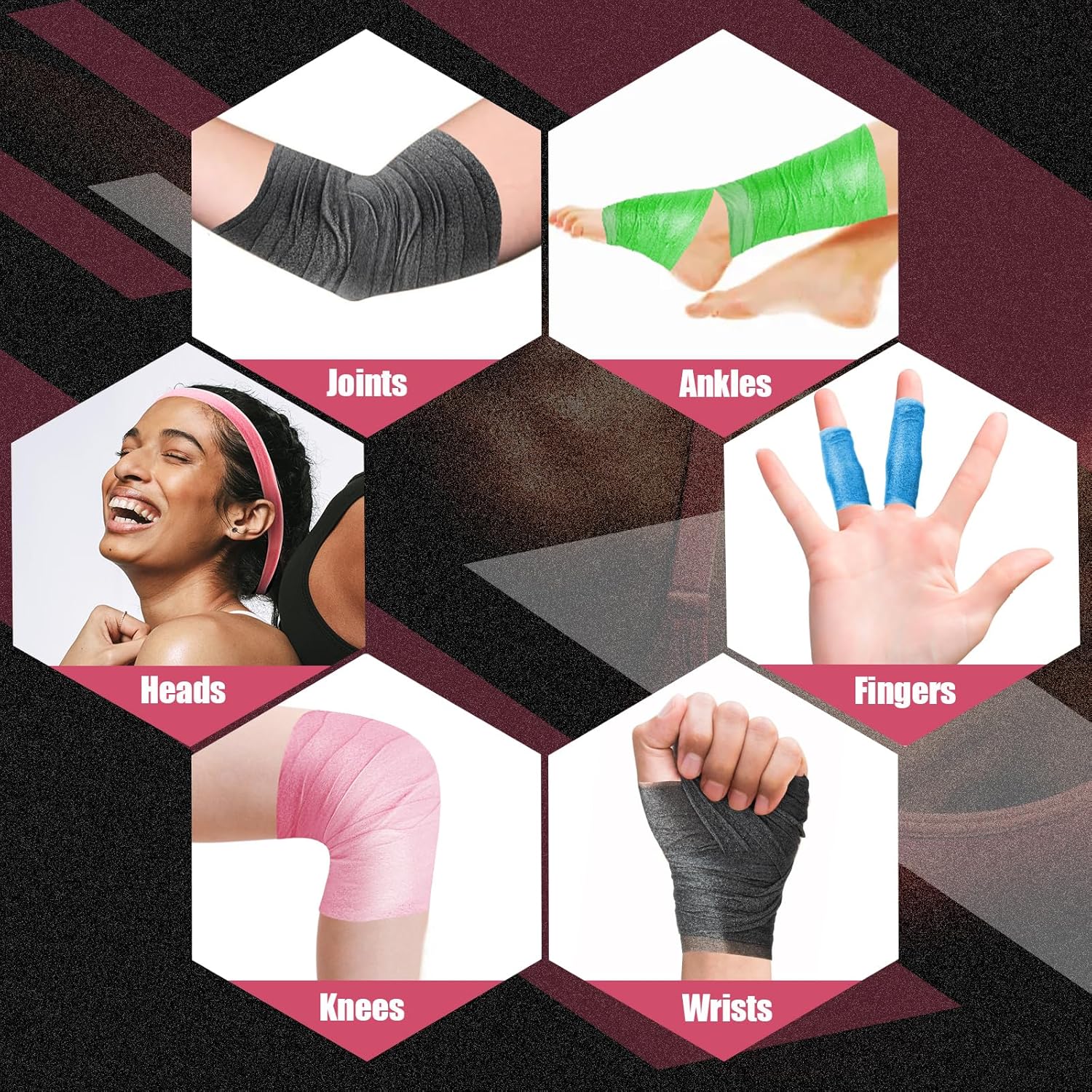 4 Pack Pre Wrap Athletic, Multi Color Prewrap, Pre Wrap for Hair Soccer, Prewrap Athletic Tape Headbands, 2.76 Inches X 12 Yards - Pink, Black, Blue, Green Unique