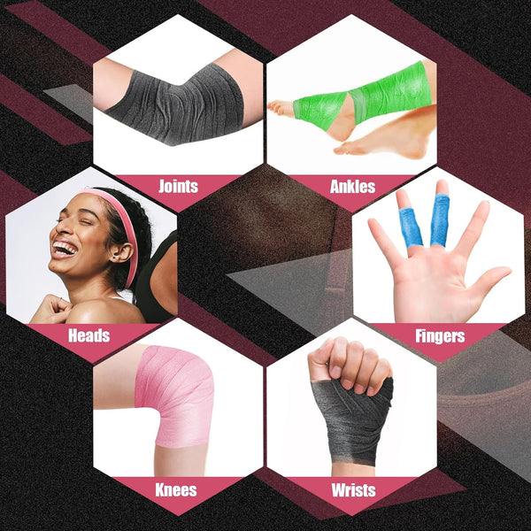 4 Pack Pre Wrap Athletic, Multi Color Prewrap, Pre Wrap for Hair Soccer, Prewrap Athletic Tape Headbands, 2.76 Inches X 12 Yards - Pink, Black, Blue, Green Unique