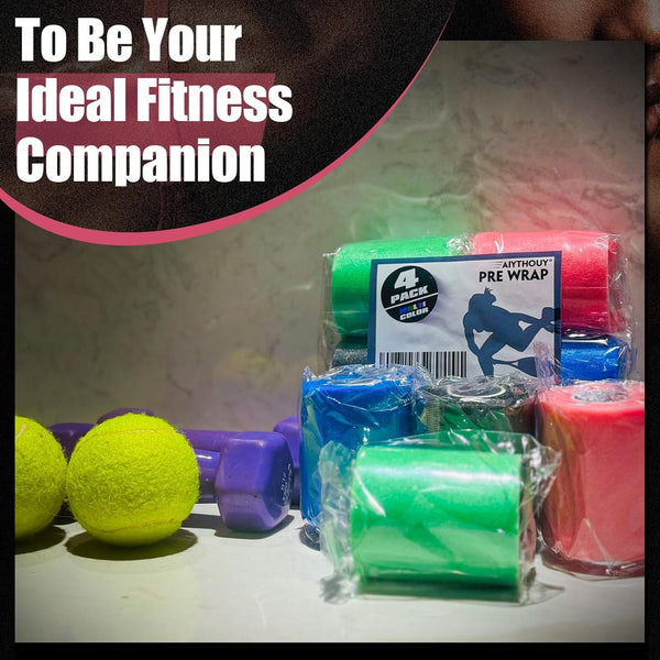 4 Pack Pre Wrap Athletic, Multi Color Prewrap, Pre Wrap for Hair Soccer, Prewrap Athletic Tape Headbands, 2.76 Inches X 12 Yards - Pink, Black, Blue, Green Unique
