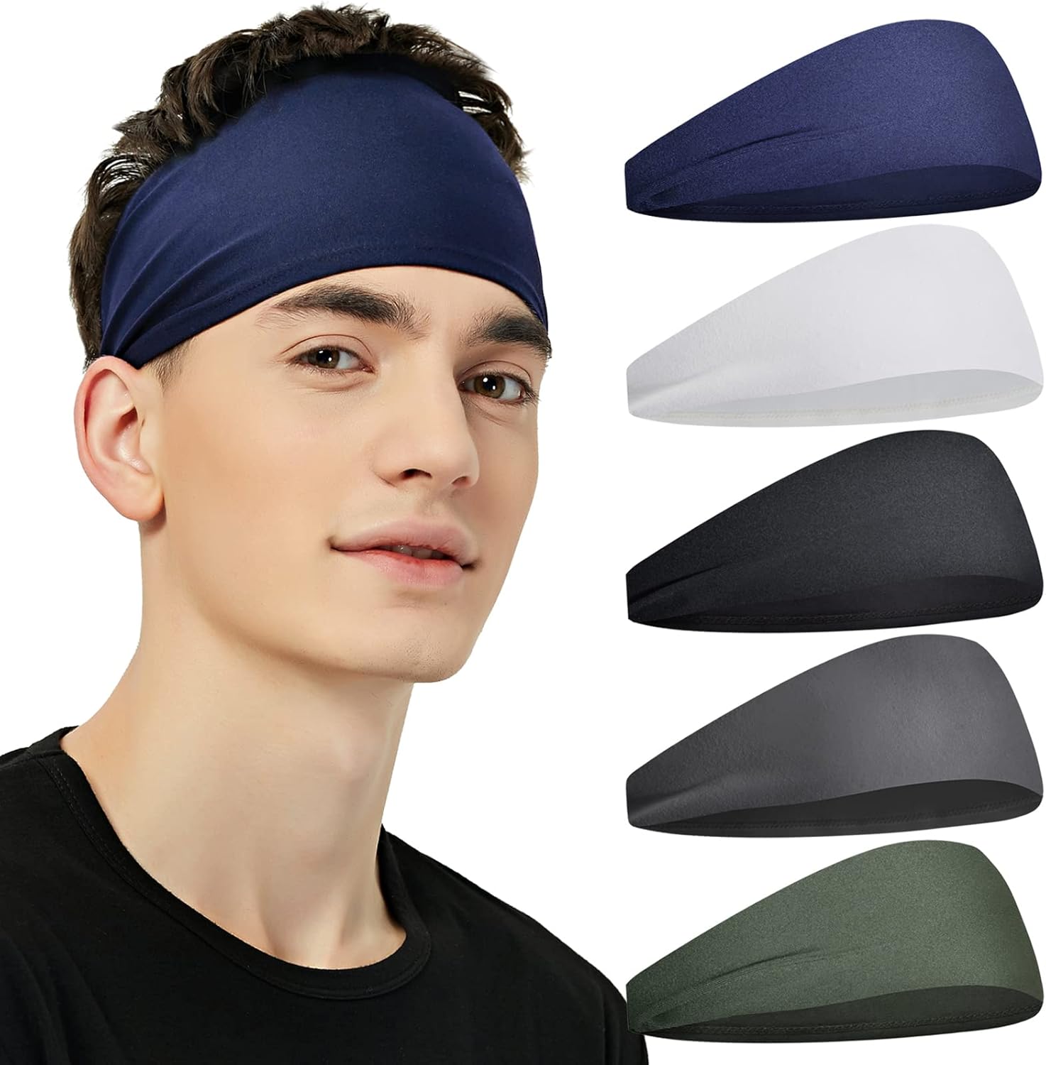 Sports Headbands for Men (5 Pack),Moisture Wicking Workout Headband, Sweatband Headbands for Running,Cycling,Football,Yoga,Hairband for Women and Men Unique