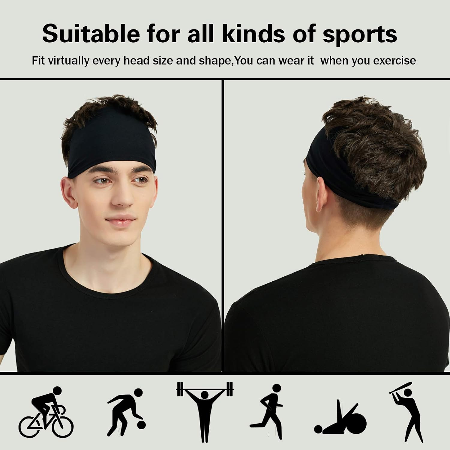 Sports Headbands for Men (5 Pack),Moisture Wicking Workout Headband, Sweatband Headbands for Running,Cycling,Football,Yoga,Hairband for Women and Men Unique