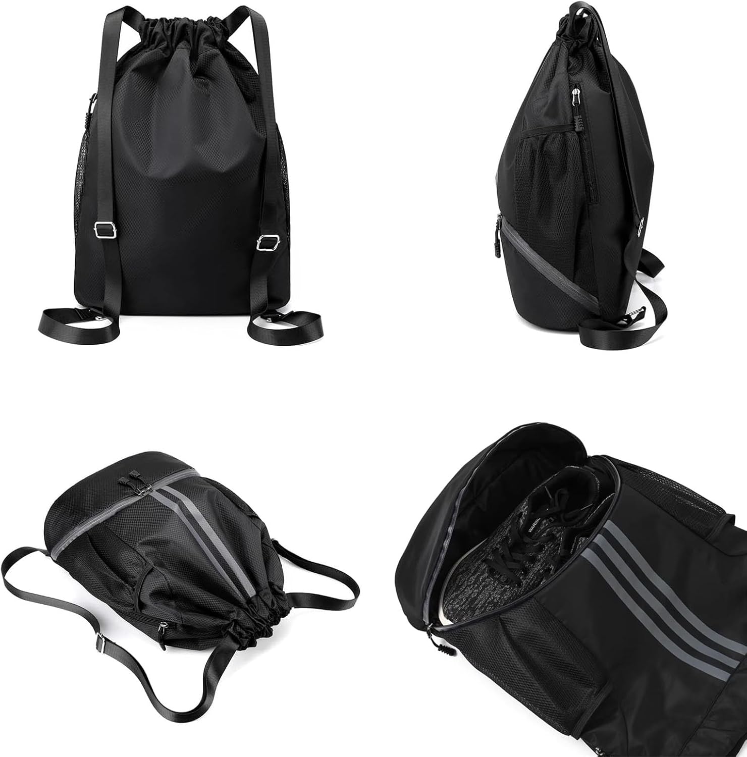 Soccer Bags, Drawstring Backpack Gym Bag with Shoe Compartment and Mesh Pockets for Soccer Basketball Volleyball Football Sports Gym