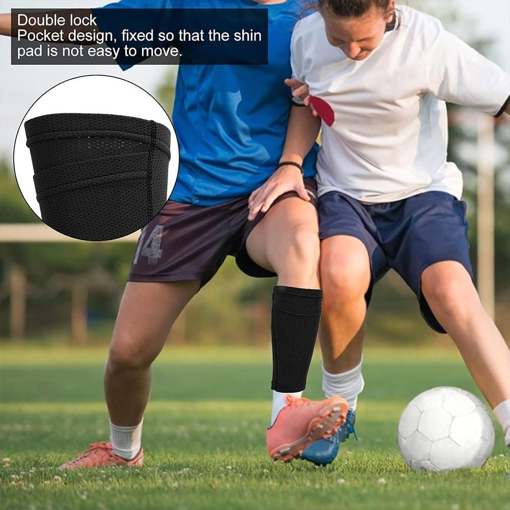 Shin Pads Sock, 2 Pairs Soccer Shin Guard Sock, Breathable Soccer Shin Guard Socks with Pockets, Shin Pads Holder Unique
