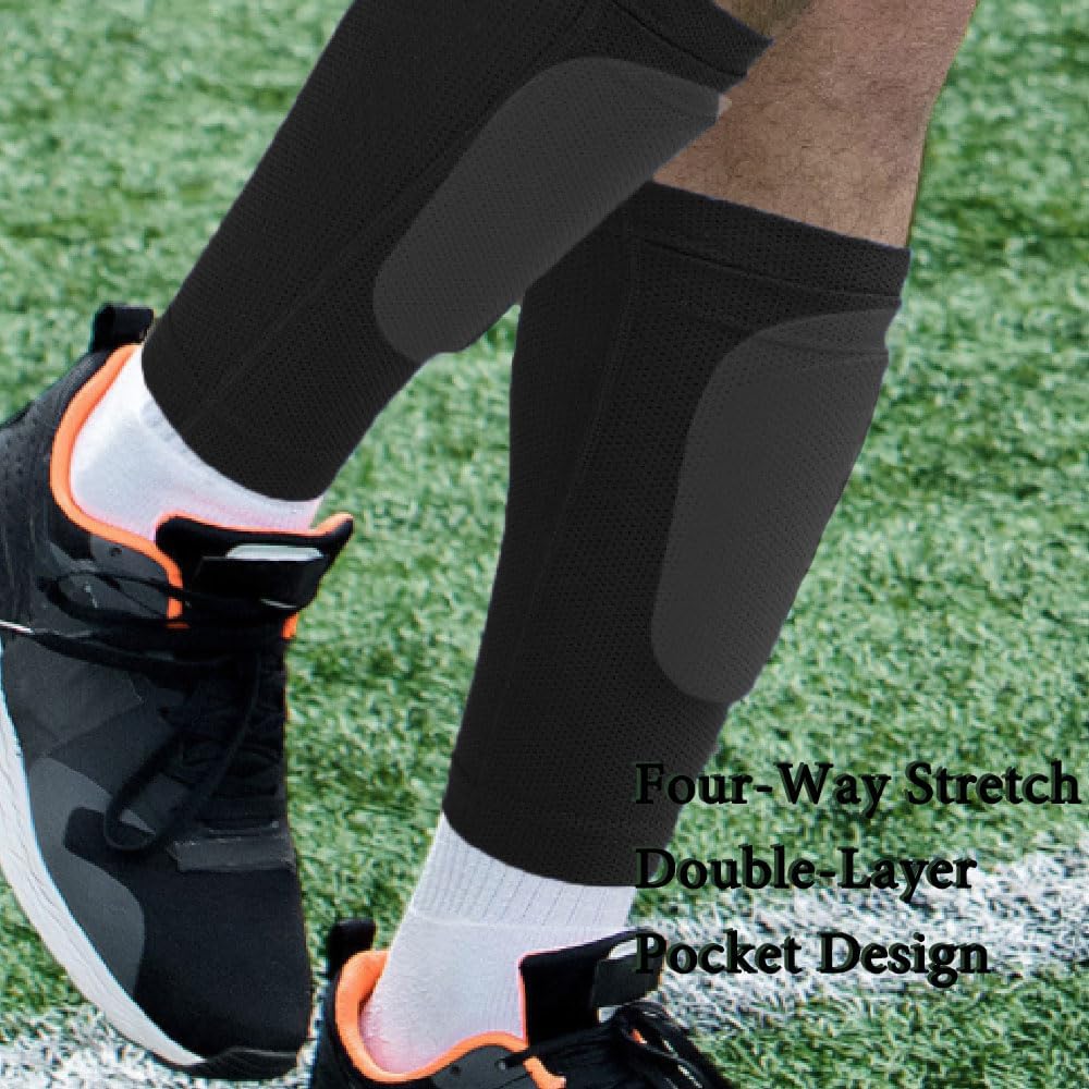 Shin Pads Sock, 2 Pairs Soccer Shin Guard Sock, Breathable Soccer Shin Guard Socks with Pockets, Shin Pads Holder Unique