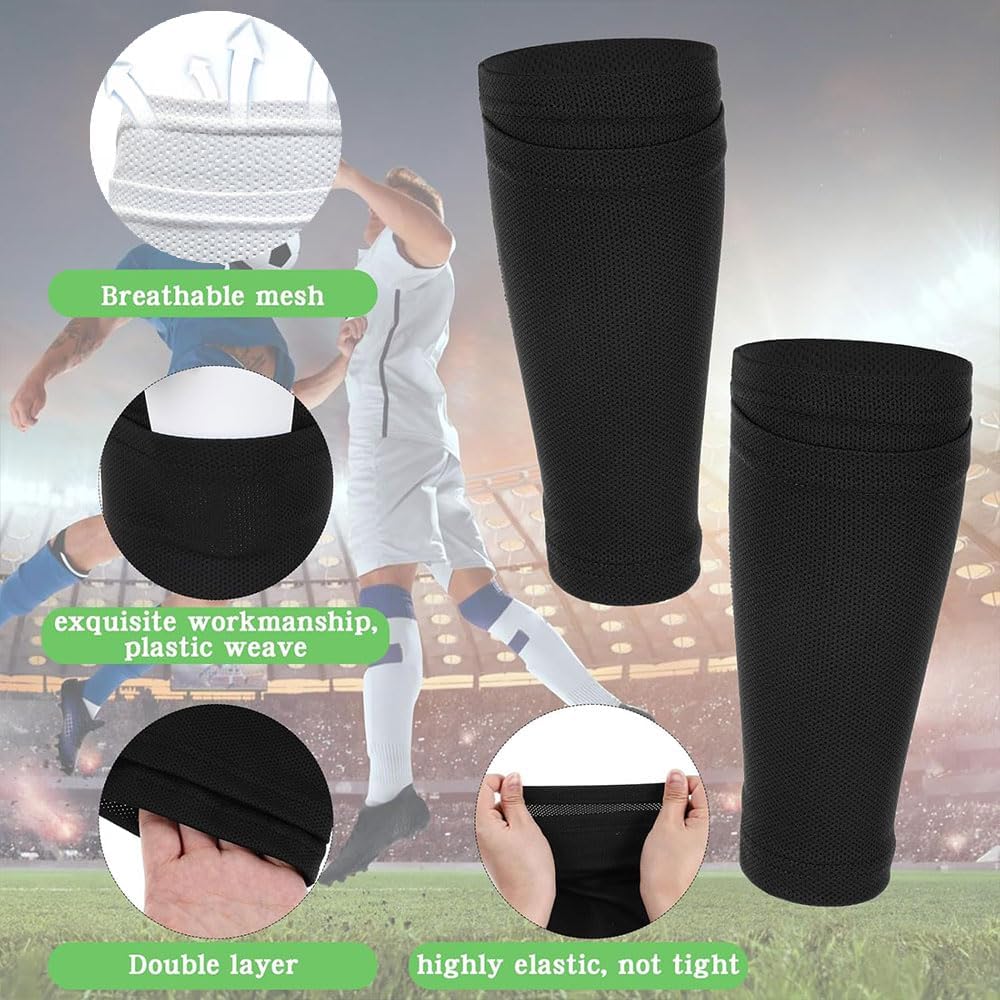 Shin Pads Sock, 2 Pairs Soccer Shin Guard Sock, Breathable Soccer Shin Guard Socks with Pockets, Shin Pads Holder Unique