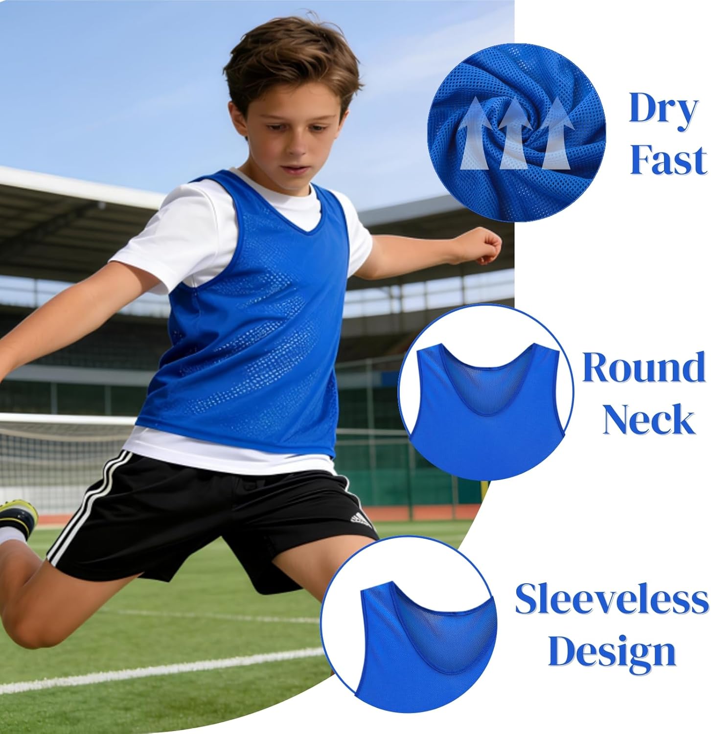 18 Packs Youth Team Pinnies, Kids Scrimmage Training Vest, Pennies, Jerseys Mesh Practice Vests for Basketball, Soccer, Football, Volleyball, 3 Colors Unique