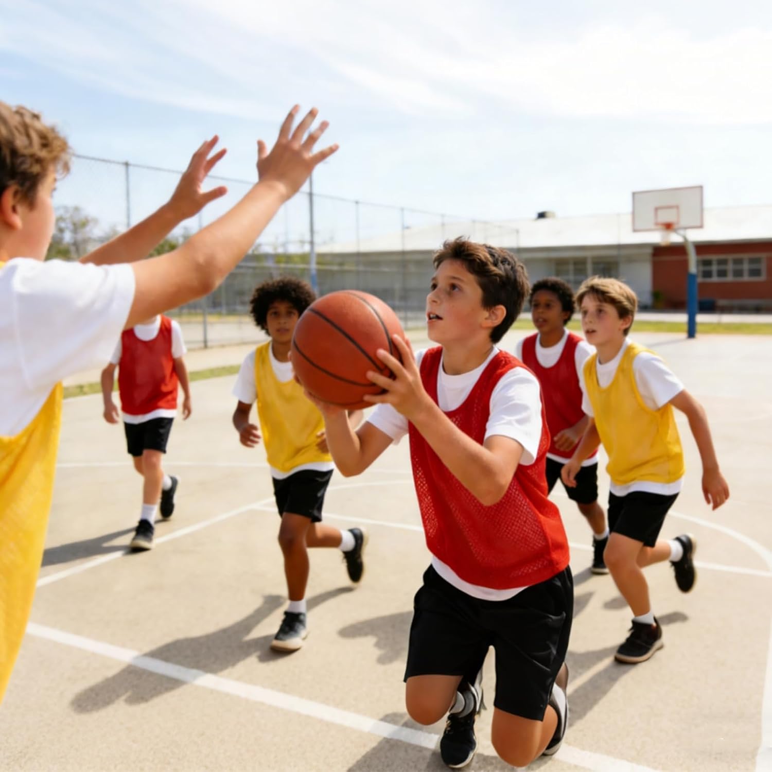 18 Packs Youth Team Pinnies, Kids Scrimmage Training Vest, Pennies, Jerseys Mesh Practice Vests for Basketball, Soccer, Football, Volleyball, 3 Colors Unique