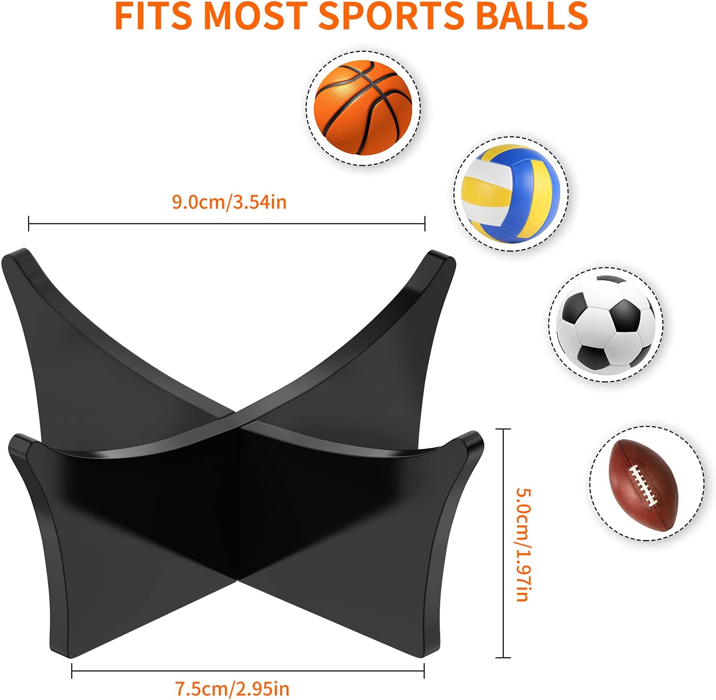 Ball Standard - Acrylic - Football, Basketball, Soccer, Volleyball, Rugby, etc. Display Standard - Ball Holders - 6 pieces - Black Unique